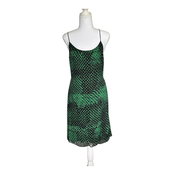 Theory - Black & Green Spotted Sleeveless Silk Sheath Dress Sz M - Picture 2 of 9